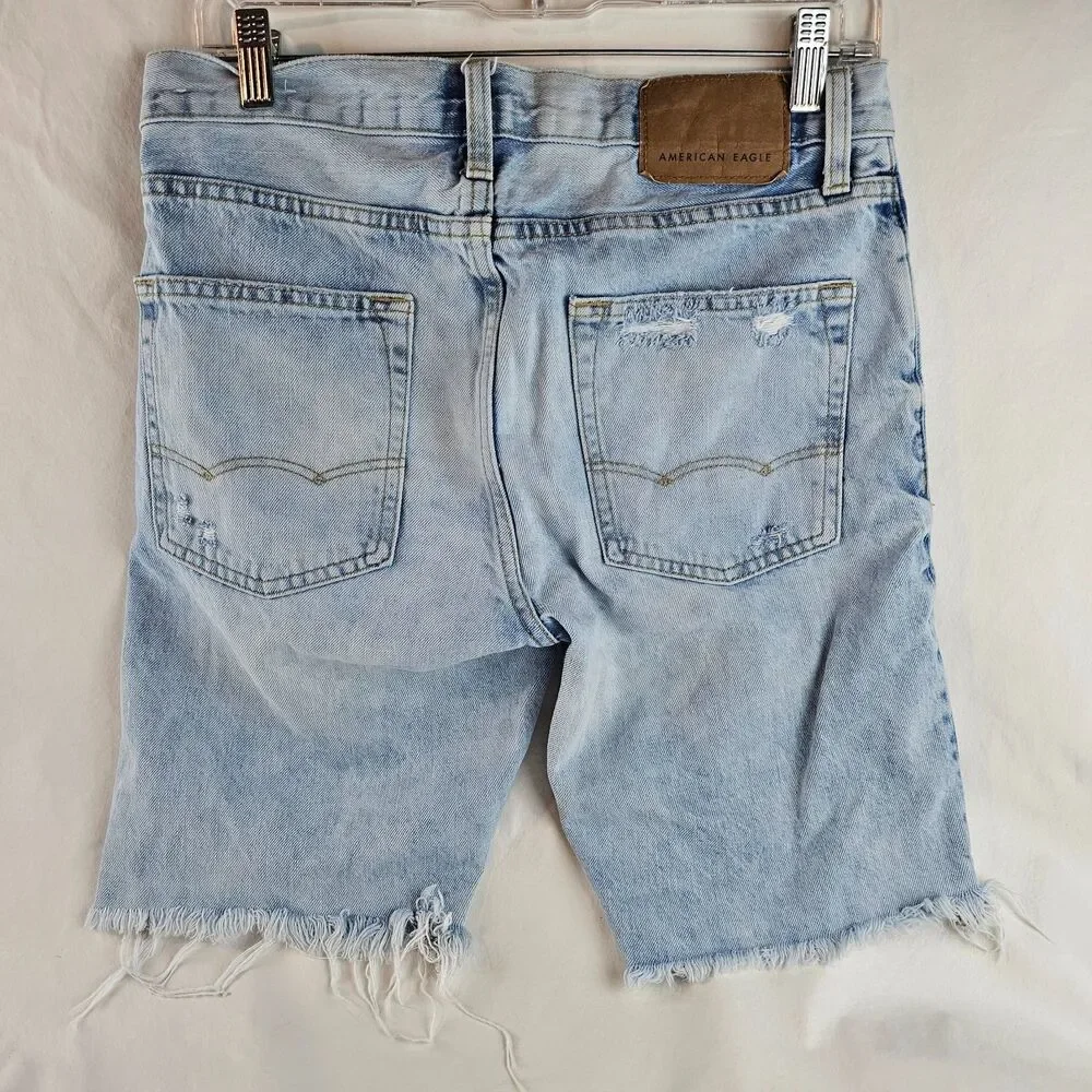 American Eagle Shorts Mens 28 Blue Denim Distressed Ripped Cutoff Jean Grunge